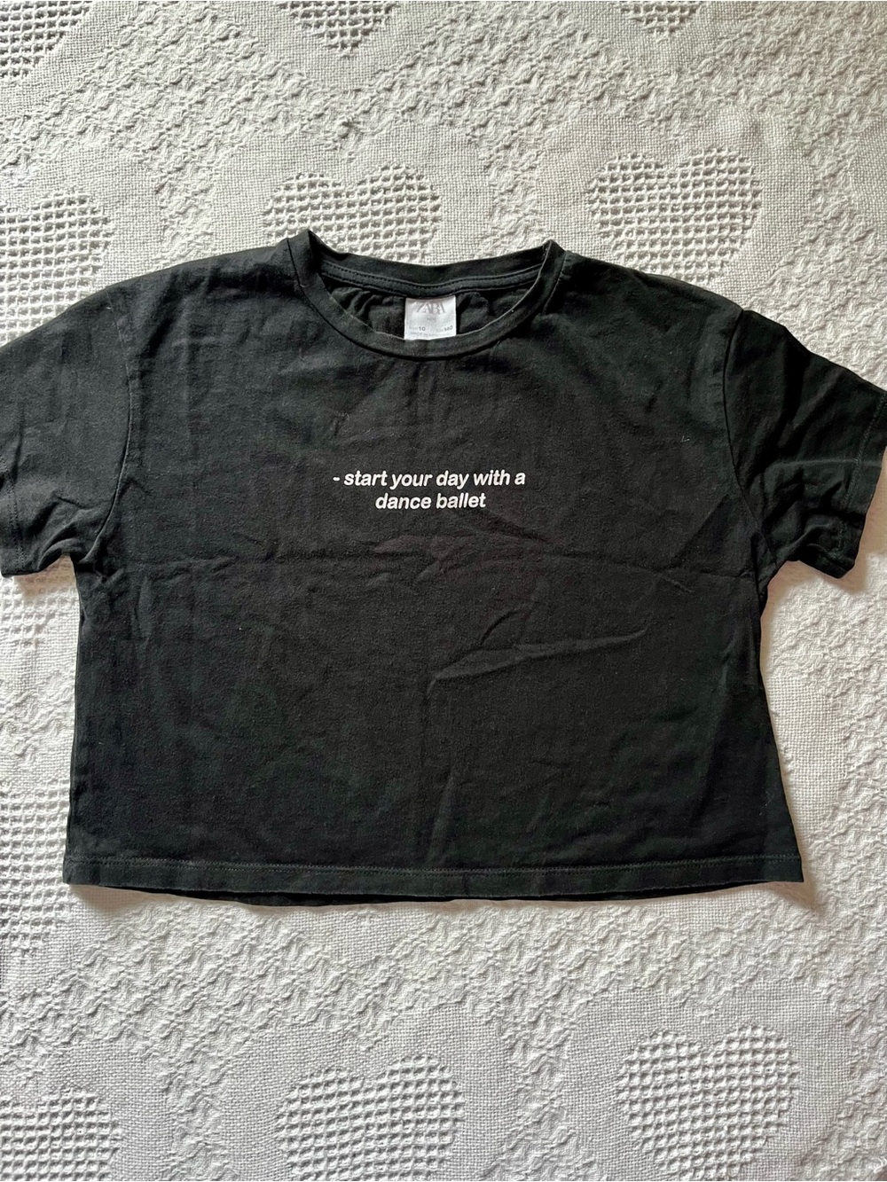 Zara Kids Dancer’s Short Sleeve Tee Black w/ White Text Ballet Class Top 🩰 🤭